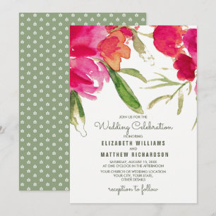 Romantische Hochzeitsfeiern mit floralen Wasserfar Einladung