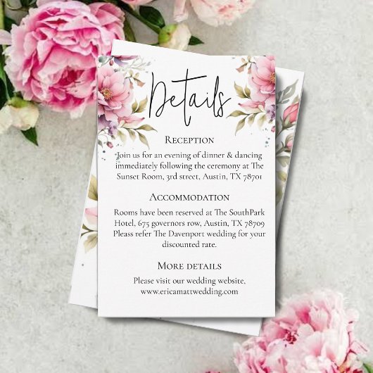 Romantische Hochzeitskarte für Peony Begleitkarte