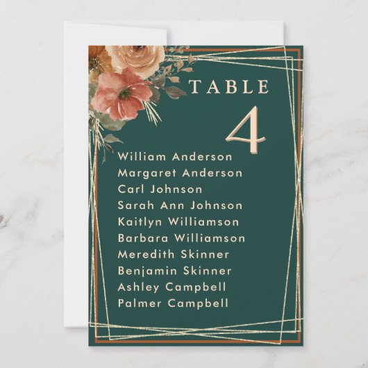 Romantische Hochzeitskarte mit grüner Blüte Einladung (Rückseite)