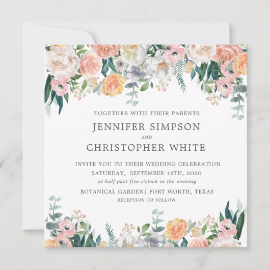 Romantische Hochzeitskarten mit dem Blumenplatz Einladung (Vorderseite)