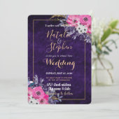 Romantische Hochzeitskollektion mit Gold und lila Einladung (Stehend Vorderseite)