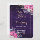 Romantische Hochzeitskollektion mit Gold und lila Einladung (Vorderseite)