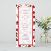 Romantische Hochzeitsprogramme mit roten Rosen Menükarte (Stehend Vorderseite)