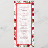 Romantische Hochzeitsprogramme mit roten Rosen Menükarte (Vorderseite)