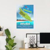 Romantische Hochzeitsreise Aruba Insel Karte Poster (Heimbüro)