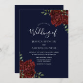 Romantische Hochzeitsreise und Rote Rose Einladung (Vorne/Hinten)