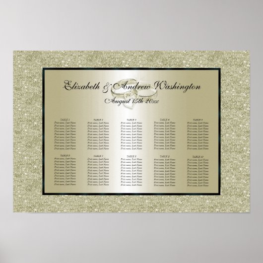 Romantische Hochzeitsrennen, Gold Glitzer Seating  Poster (Vorne)