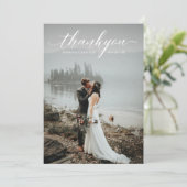 Romantische Hochzeitsschrift Danke Fotokarte Einladung (Stehend Vorderseite)