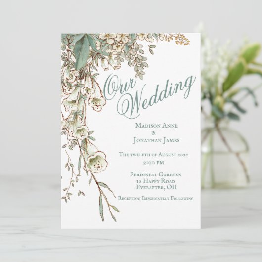 Romantische Hochzeitsschrift Einladung (Stehend Vorderseite)