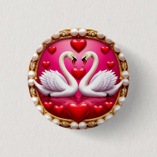 Romantische Hochzeitsschwäne, gerahmt von Ornament Button