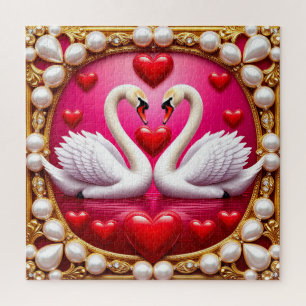 Romantische Hochzeitsschwäne, gerahmt von Ornament Puzzle