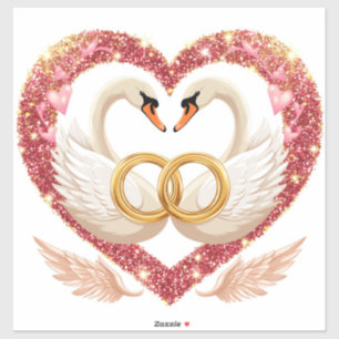 Romantische Hochzeitsschwäne mit goldenen Ringen Aufkleber