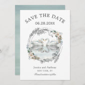 Romantische Hochzeitsschwäne Save the Date (Vorne/Hinten)