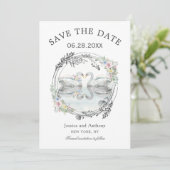 Romantische Hochzeitsschwäne Save the Date (Stehend Vorderseite)