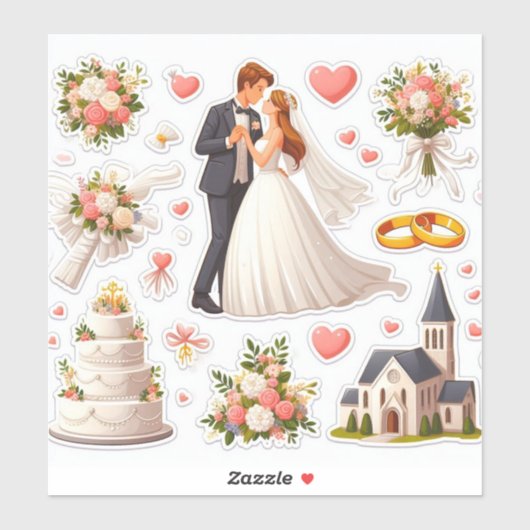 Romantische Hochzeitsticker" Aufkleber (Blatt)