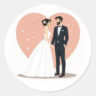 Romantische Hochzeitsticker Runder Aufkleber