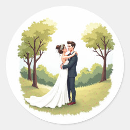 Romantische Hochzeitsticker Runder Aufkleber