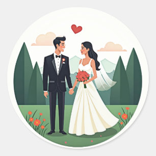 Romantische Hochzeitstickerei Runder Aufkleber
