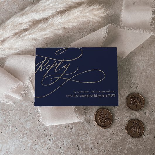 Romantische Hochzeitswebsite der Navy - Gold Einladung