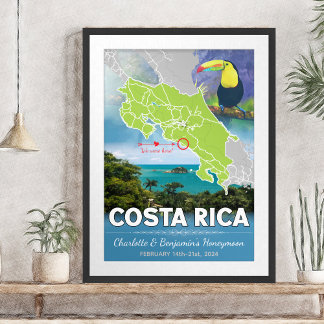 Romantische Honeymoon Costa Rica Karte Poster