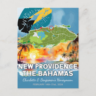 Romantische Honeymoon New Providence Bahamas Map Postkarte