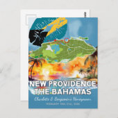 Romantische Honeymoon New Providence Bahamas Map Postkarte (Vorne/Hinten)