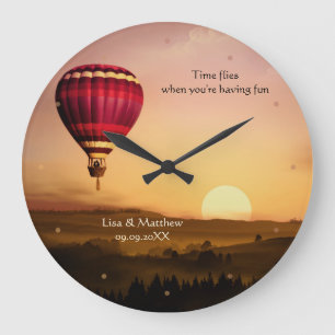 Romantische Hot-Air-Ballon-Wanduhr zum Sonnenunter Große Wanduhr