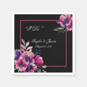 Romantische Hot Pink-Floral-Script-Hochzeit Serviette (Vorderseite)