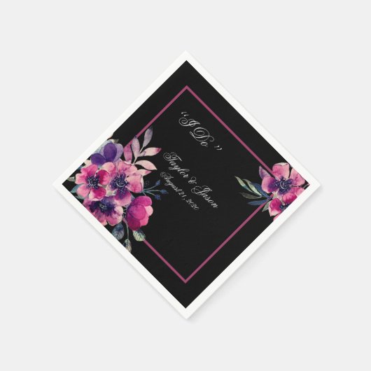 Romantische Hot Pink-Floral-Script-Hochzeit Serviette (Ecke)