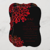 Romantische Hot Red Ornamental Pattern Hochzeit Einladung (Vorne/Hinten)