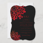 Romantische Hot Red Ornamental Pattern Hochzeit Einladung (Vorderseite)