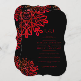 Romantische Hot Red Ornamental Pattern Hochzeit Einladung