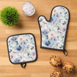 Romantische Hübsche Lavendel Lila weiße Blume Ofenhandschuh & Topflappen-Set
