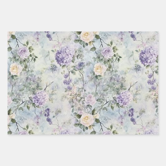 Romantische Hübsche Lavendel Weiße Blume Geschenkpapier Set (Vorderseite 3)