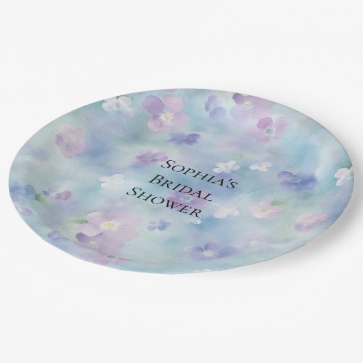 Romantische Hübsche Lila Blume Brautparty Pappteller (Schrägansicht)