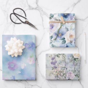 Romantische hübsche lila weiße Blumen   Geschenkpapier Set