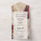 Romantische Hübsche Red Cream Boho Feathers Weddin All In One Einladung (Innen Boden)