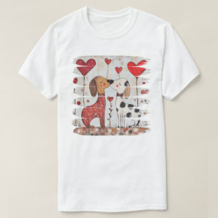 Romantische Hunde mit Herzballons T-Shirt