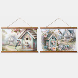 Romantische Hütte Birdhouse Floral Dreamscape Wandteppich Mit Holzrahmen