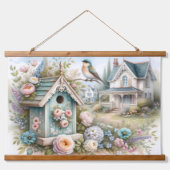 Romantische Hütte Birdhouse Floral Dreamscape Wandteppich Mit Holzrahmen (Vorderseite 2)