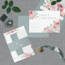 Romantische Hütte Blume Blush Blue Sage Einladung