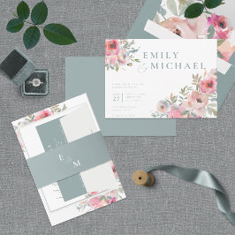 Romantische Hütte Blume Blush Blue Sage Einladung