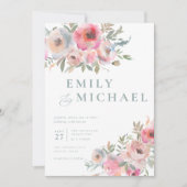 Romantische Hütte Blume Blush Blue Sage Einladung (Vorderseite)