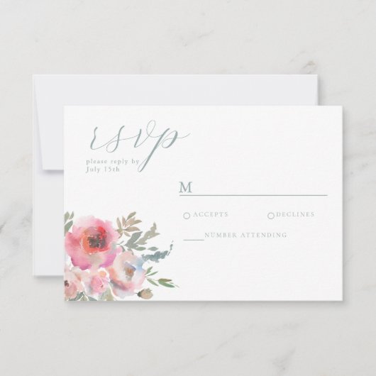 Romantische Hütte Blume Blush Blue Sage RSVP Card (Vorderseite)
