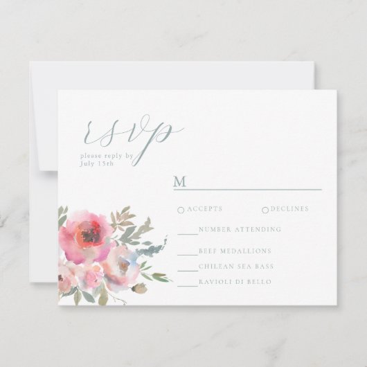 Romantische Hütte Blume Blush Blue Sage RSVP Karte (Vorderseite)
