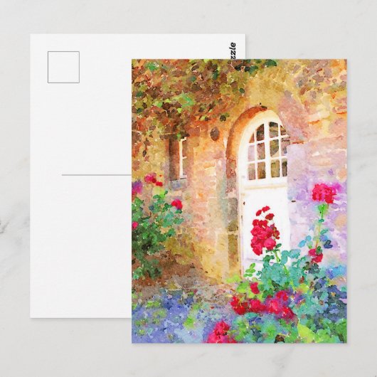 Romantische Hütte Gartenaquarel Postkarte (Vorne/Hinten)