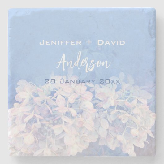 Romantische Hydrangeas Personalisiert Hochzeit Steinuntersetzer (Vorderseite)
