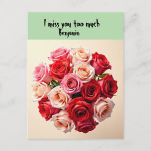 Romantische "Ich vermisse dich zu viel" Rose Bouqu Postkarte