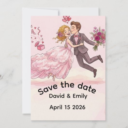 Romantische illustrierte Hochzeit Save the Date-Ei Einladung (Vorderseite)