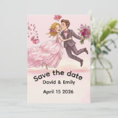 Romantische illustrierte Hochzeit Save the Date-Ei Einladung (Stehend Vorderseite)